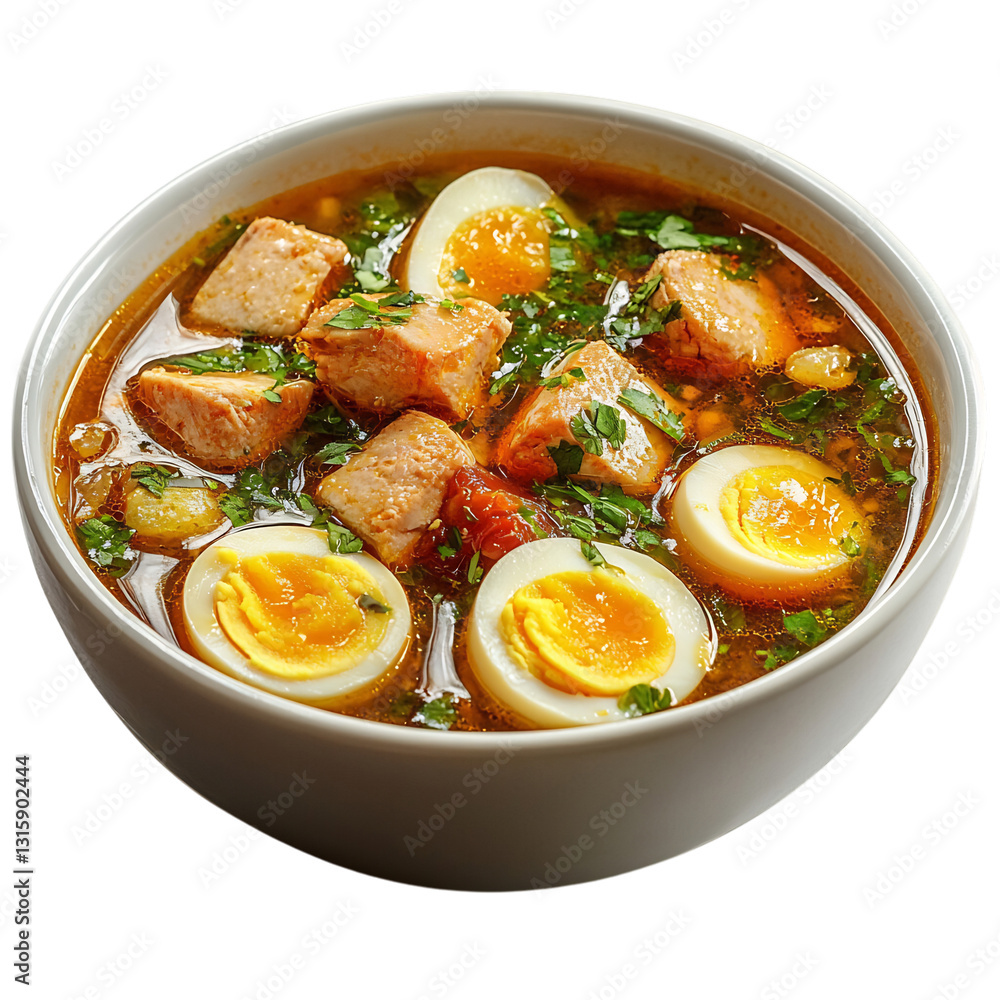 A Bowl of Indonesian Soto Ayam (Clear Chicken Soup) Isolated on Transparent Background A Bowl of Indonesian Soto Ayam (Clear Chicken Soup) Isolated on Transparent Background