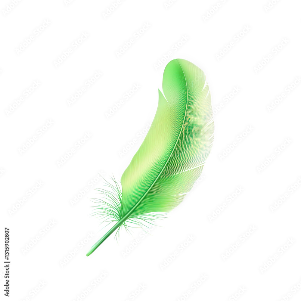 a vibrant green feather displayed against a white background showcasing its delicate structure and soft textures emphasizing nature's beauty and the elegance of avian features a vibrant green feather displayed against a white background showcasing its delicate structure and soft textures emphasizing nature's beauty and the elegance of avian features