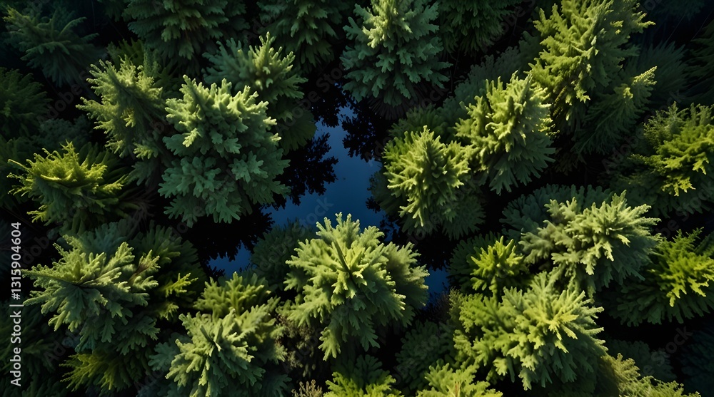 Fototapeta premium Aerial view stunning forest reflection.generative.ai