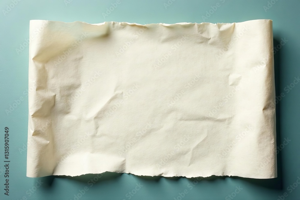 Obraz premium Close-up of crumpled parchment paper, flat lay composition, natural light, textured surface, natural light, close-up