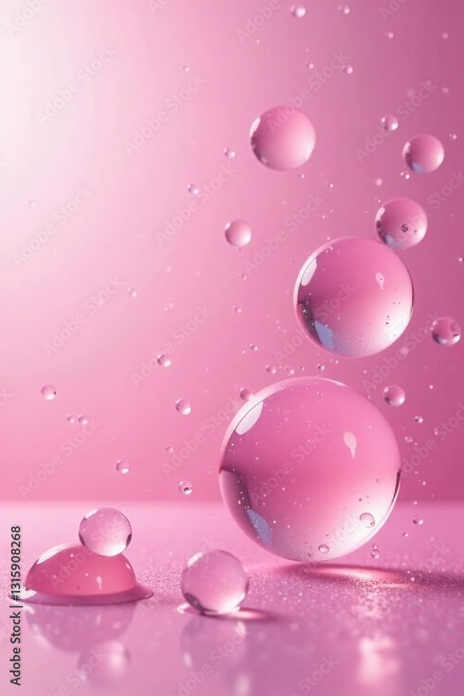 Soft pink bubbles floating on water drops background, tranquil, pink Soft pink bubbles floating on water drops background, tranquil, pink