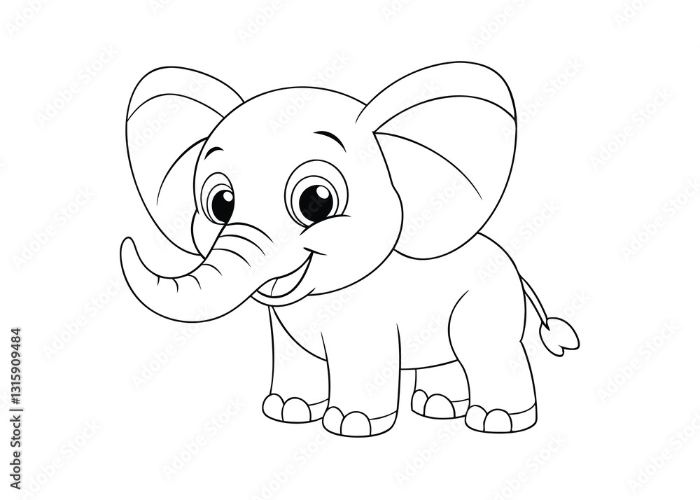 Fototapeta premium Cute cartoon elephant coloring page for kids