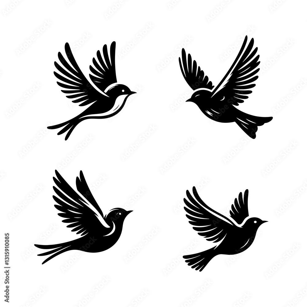 Bluebird Flying Silhouette Vector Set – Elegant Bird Illustrations for Nature, Wildlife, and Ornamental Designs Bluebird Flying Silhouette Vector Set – Elegant Bird Illustrations for Nature, Wildlife, and Ornamental Designs