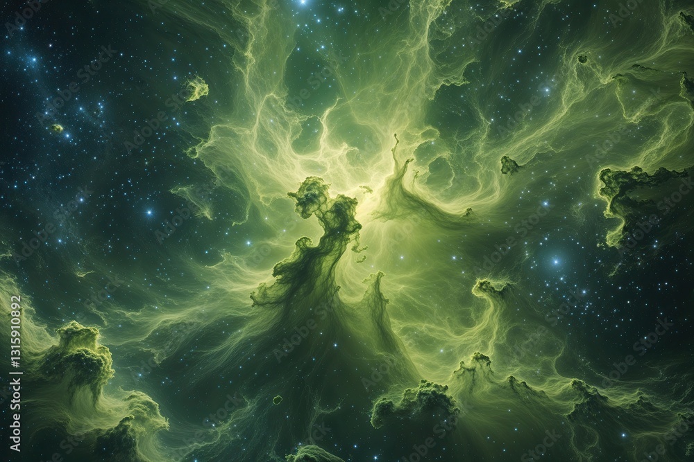 Obraz premium Fantastical Chartreuse Nebula Background for Cosmic Exploration