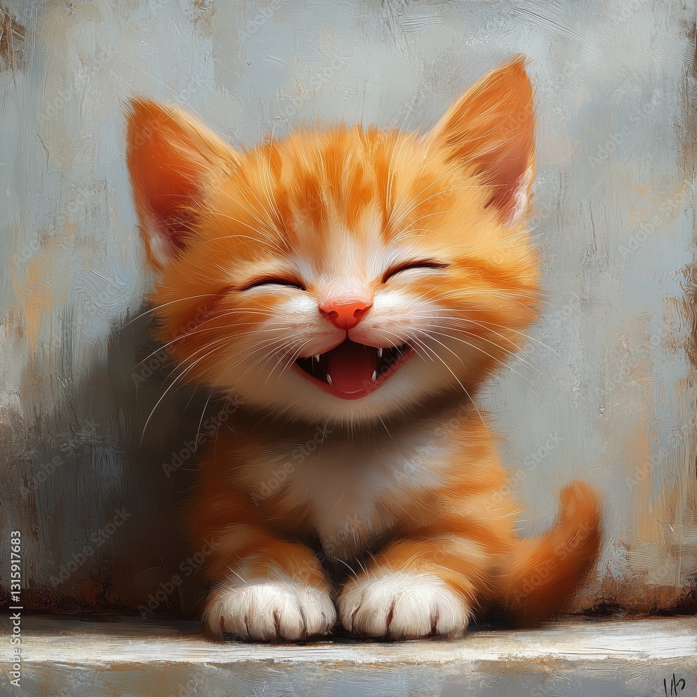 A cute orange kitten is smiling and making a happy face A cute orange kitten is smiling and making a happy face