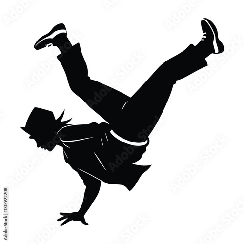 Breakdancer Executing a Fast Spin on the Floor Silhouette Art
