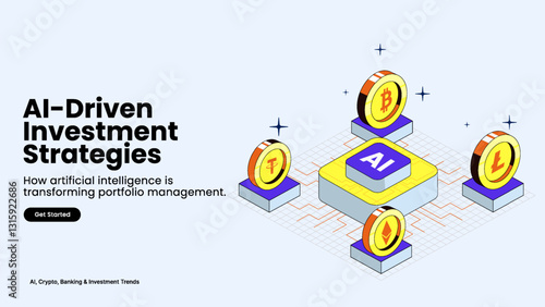 AI-Driven Investment Strategies – Automated Wealth Management with Robots, Charts, and Data Analysis | Finance and Technology Vector Design