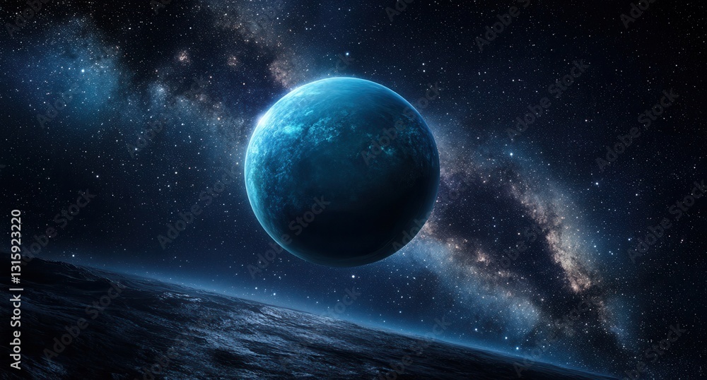 Obraz premium Blue Planet in a Starry Galaxy