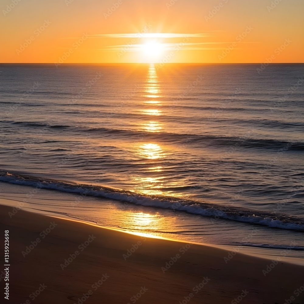Fototapeta premium Breathtaking Golden Sunset Over the Ocean with Gentle Waves