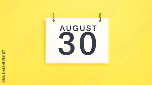 calendar date in a frame on a refreshing yellow background in absolutely gray color. August 30 is the thirtieth day of the month photo