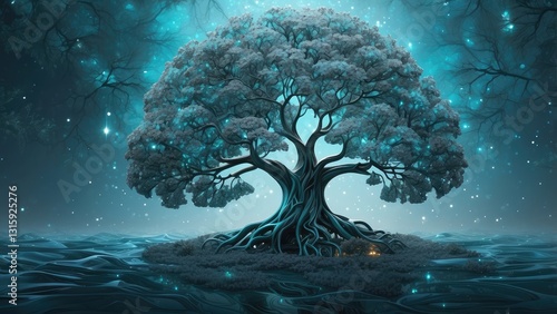 A stylized, 3D model of a brain, depicted as a tree.