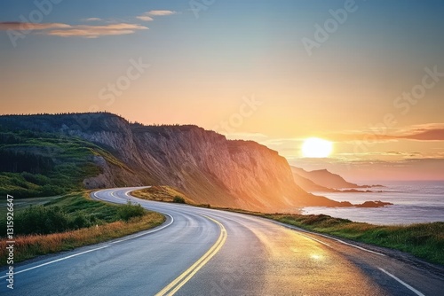 Coastal Highway Winding Through Cliffs at Sunset