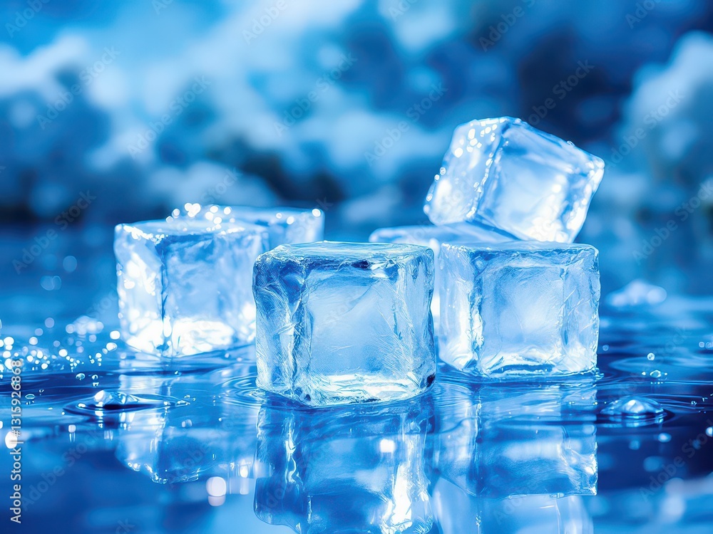 Ice Cubes on a Blue Background Ice Cubes on a Blue Background