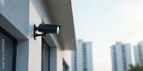 Wallpaper Mural Exterior security camera mounted on a building's wall, overlooking a residential complex at sunset Torontodigital.ca