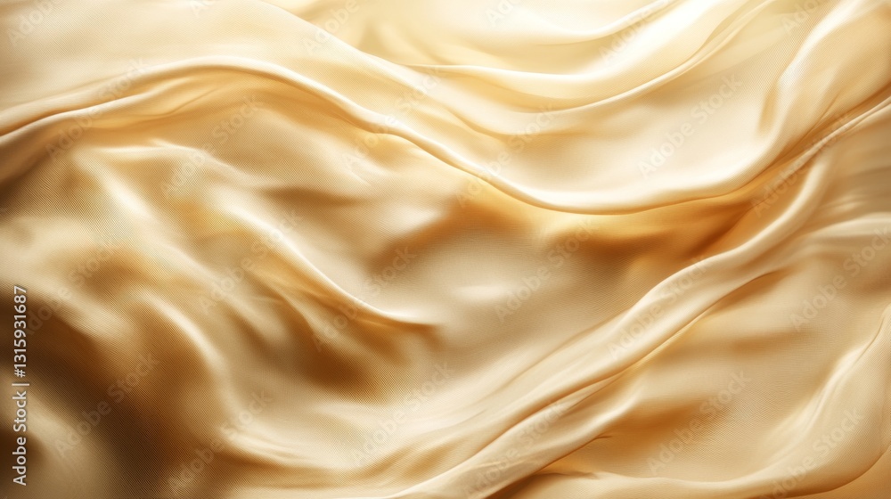 Obraz premium Elegant golden silk fabric flowing in soft waves studio setting textile photography luxurious environment close-up perspective textile design concepts