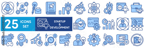 Startup and Development icon collection set. startup, project, learning, success, growth, personal development