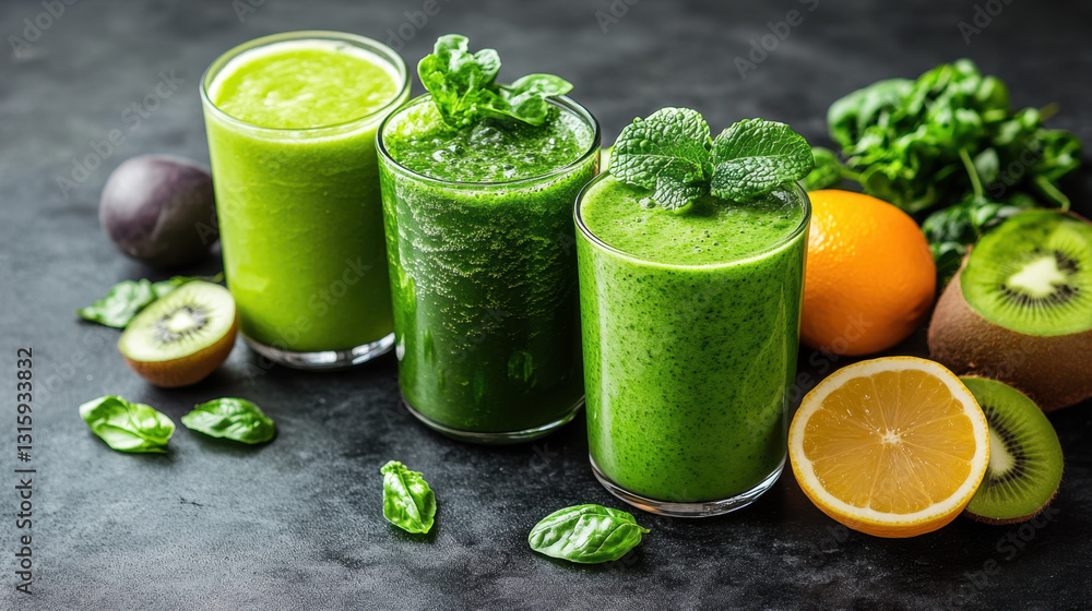 Fototapeta premium A delicious smoothie blended with fresh fruits and vegetables showcasing organic eating with copy space for text