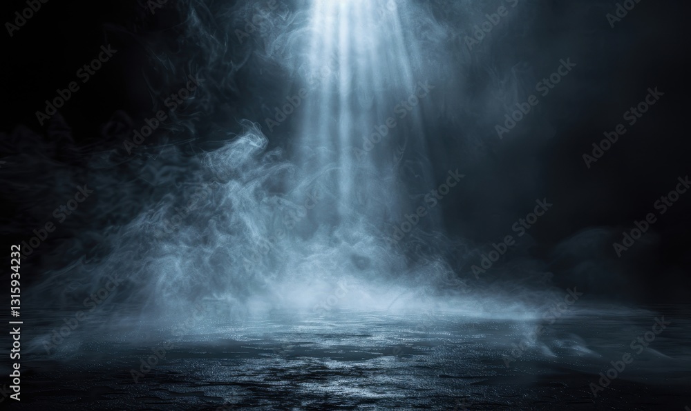 Dark Blue Foggy Scene With Bright Light Beam Dark Blue Foggy Scene With Bright Light Beam