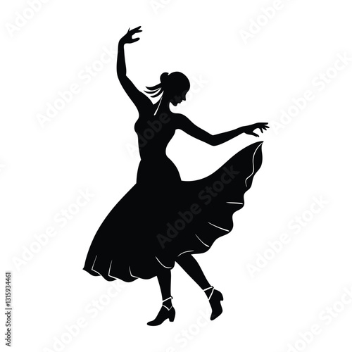 Flamenco Dancer Raising One Hand Elegantly While Twirling Silhouette