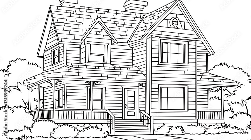 Suburban House Line Drawing Suburban House Line Drawing