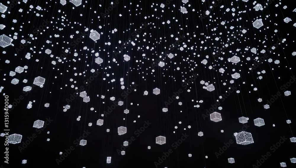 Glowing cubes falling on black background. Glowing cubes falling on black background.