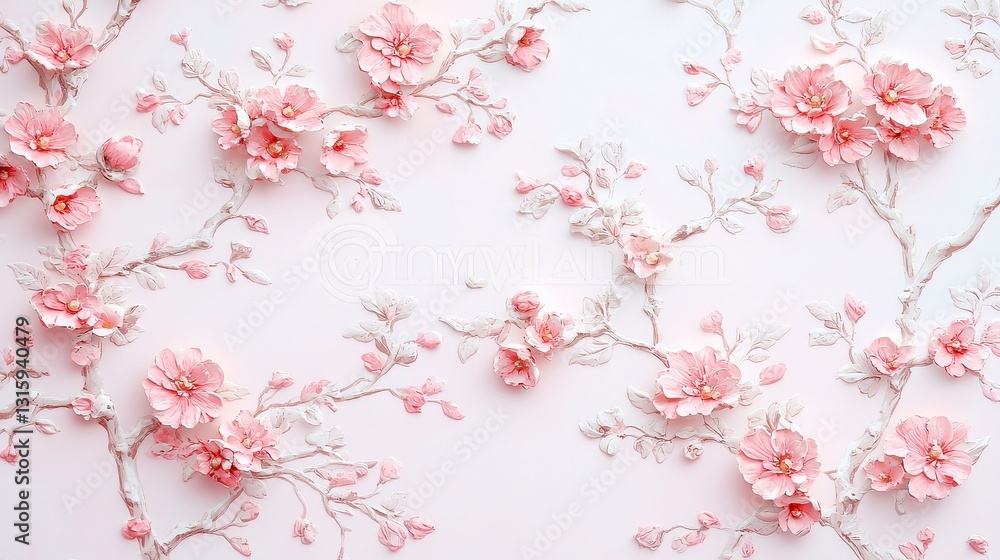 Naklejka premium Victorian Floral Elegance, an aged painting featuring intricate floral motifs with a weathered, antique finish, evoking the charm of historic interiors.