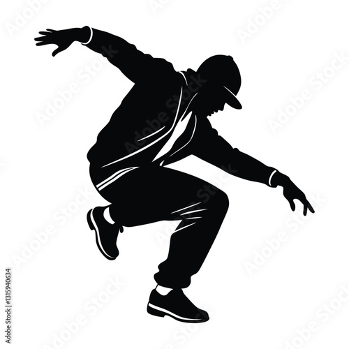 Hip-Hop Dancer in a Low Crouch Preparing for a Jump Silhouette