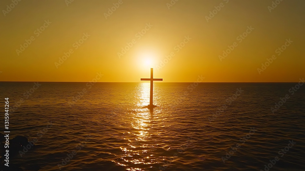 Sunset silhouette of a cross in the ocean. Sunset silhouette of a cross in the ocean.