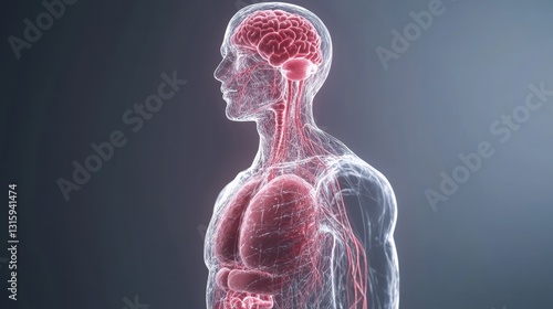 Detailed 3D Rendering of Human Anatomy Showing Internal Organs and Systems