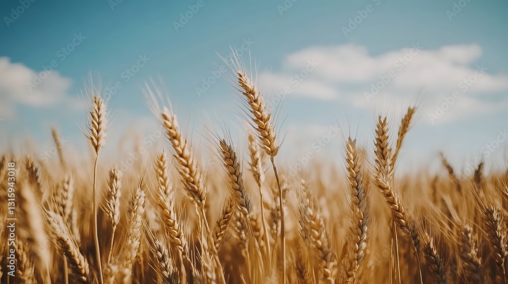 Golden wheat field under a bright blue sky. Golden wheat field under a bright blue sky.
