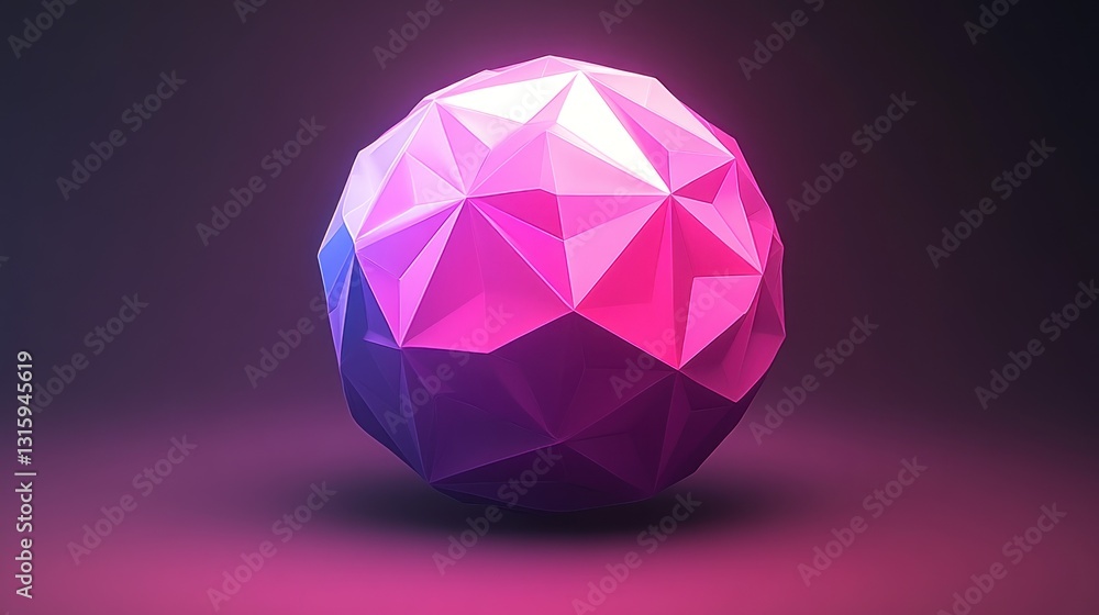 Glowing low-poly sphere with pink and purple gradient. Glowing low-poly sphere with pink and purple gradient.