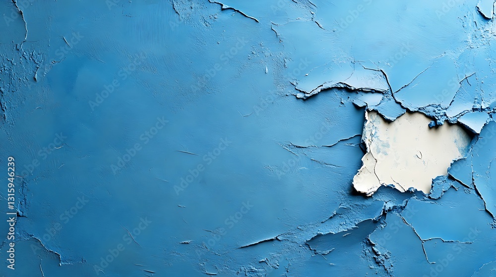 Obraz premium Cracked Blue Wall Texture: Close-up Detail of Peeling Paint AI Generated