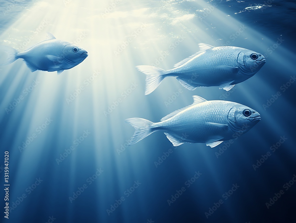 Fototapeta premium Sunlit Fish School Underwater Ocean
