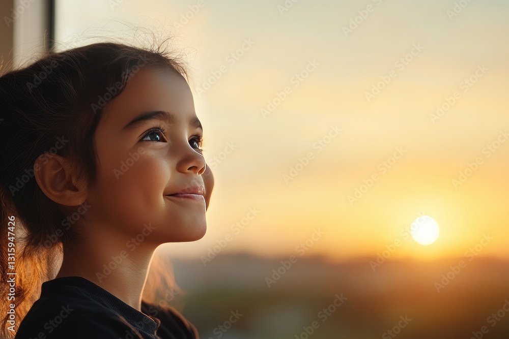 Joyful Child Gazing at Sunset: Capturing Innocence and Wonder in Warm Evening Light Joyful Child Gazing at Sunset: Capturing Innocence and Wonder in Warm Evening Light