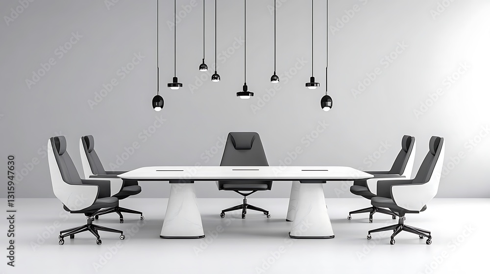 Fototapeta premium Modern Conference Room Design: A 3D Render of Minimalist Meeting Space AI Generated