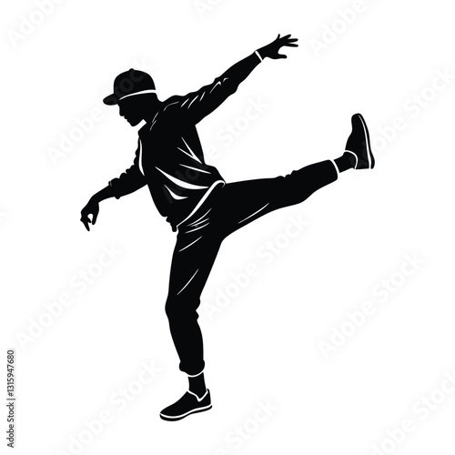 Hip-Hop Dancer Mid-Step with One Knee Lifted High Silhouette