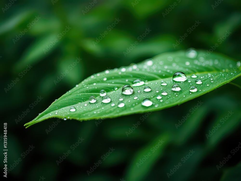 A close-up of a fresh green leaf with water droplets, showcasing nature's beauty, ideal for environmental or natural designs. A close-up of a fresh green leaf with water droplets, showcasing nature's beauty, ideal for environmental or natural designs.