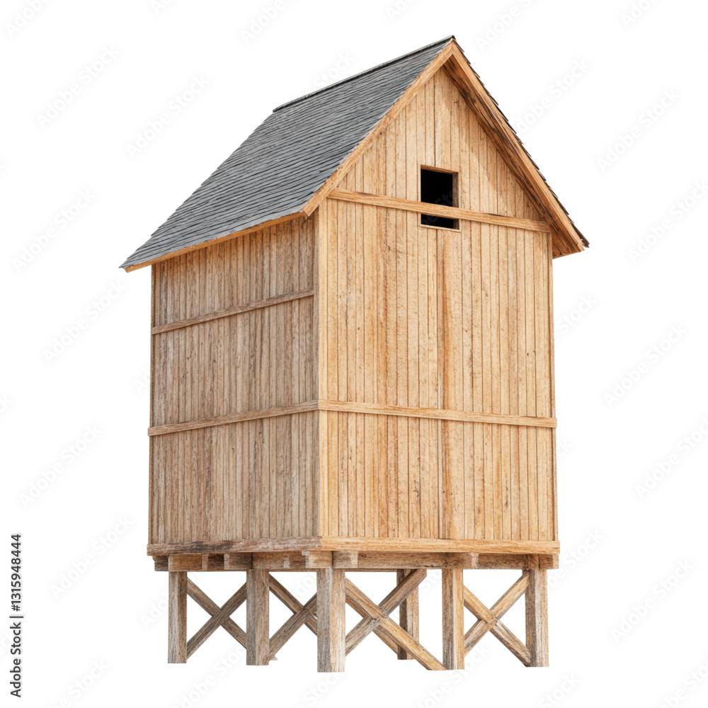 Rustic Wooden House Structure on Elevated Platform Isolated on transparent background Rustic Wooden House Structure on Elevated Platform Isolated on transparent background