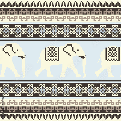 elephant  thai pixel pattern design