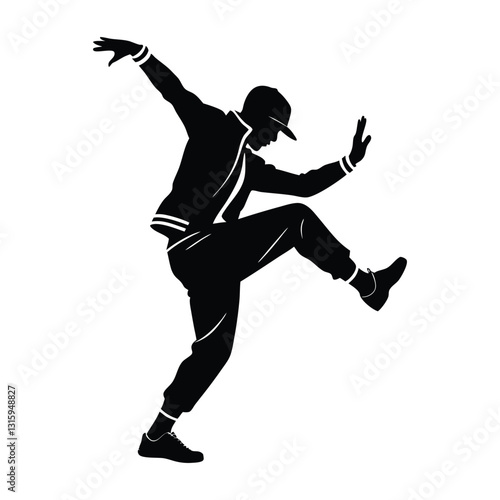 Hip-Hop Dancer Mid-Step with One Knee Lifted High Silhouette Art