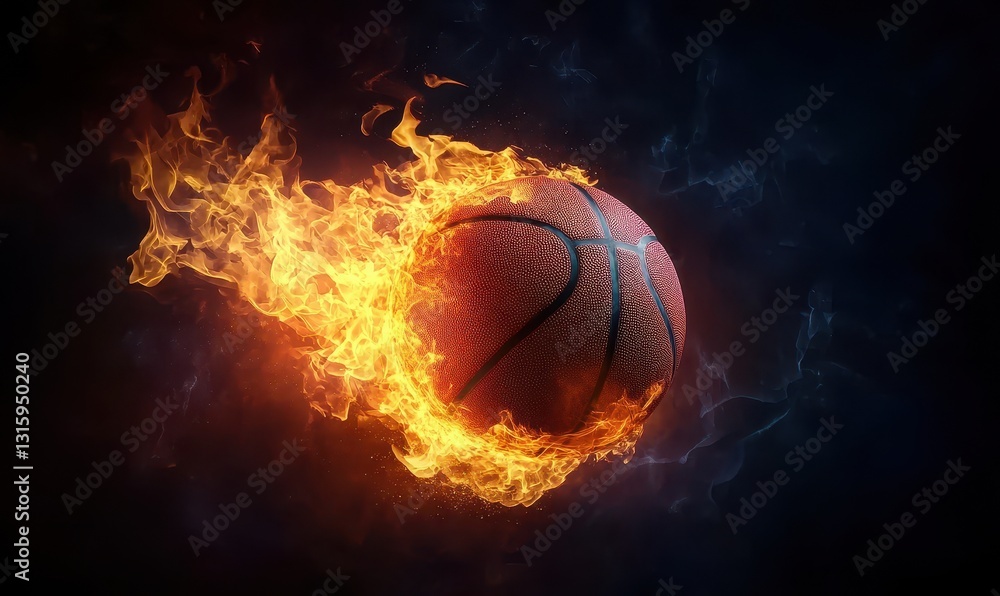 Fototapeta premium Fiery Basketball in Motion Against Dark Background