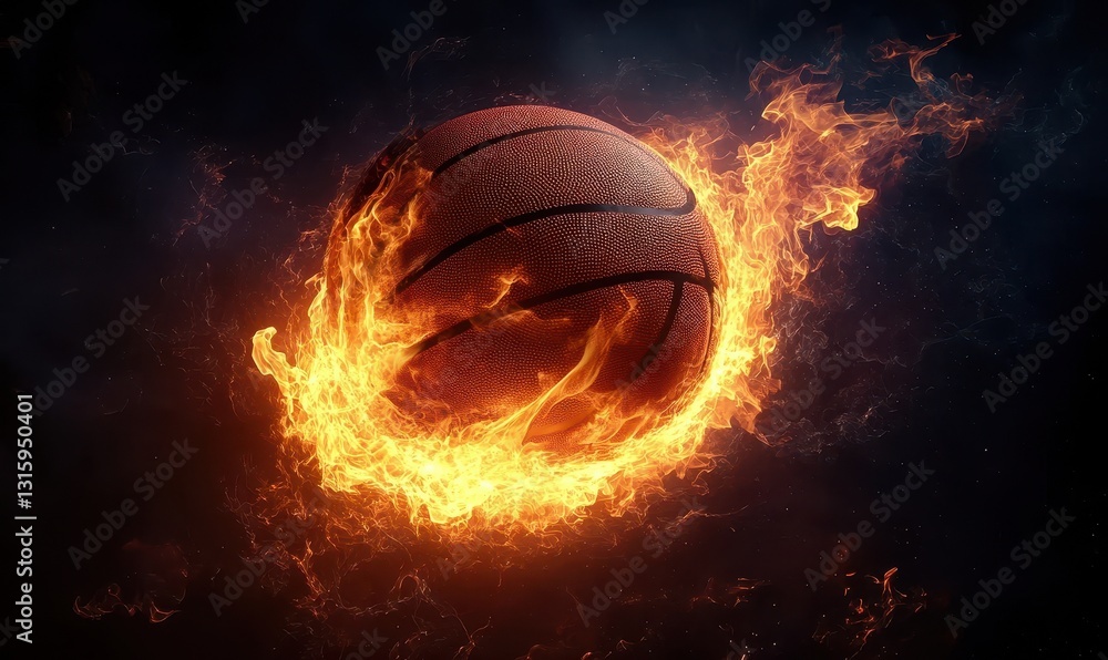 Fototapeta premium Fiery Basketball on Dark Background