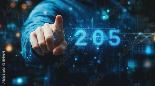 Progress and transition from 2024 to 2025 concept. A person pointing to loading bar transitioning from 2025 to 2026, progress, future planning, and new year goals. annual planning and business growth.