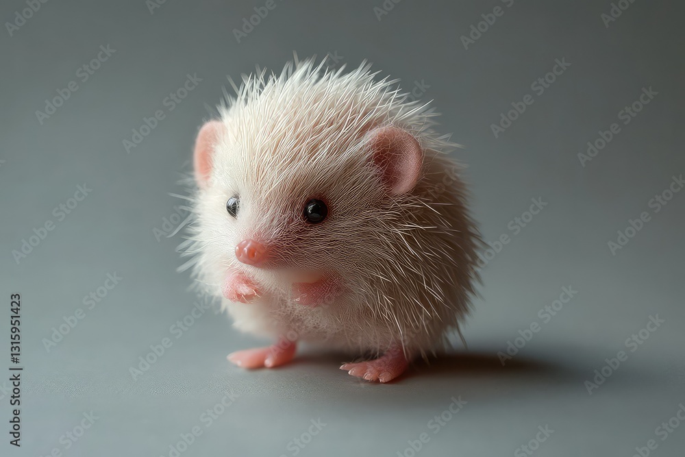 A tiny hedgehog with soft pink feet, standing still. A tiny hedgehog with soft pink feet, standing still.