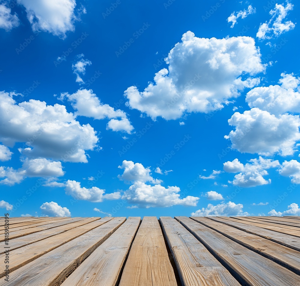 Blue Sky with Clouds and Wooden Deck Blue Sky with Clouds and Wooden Deck