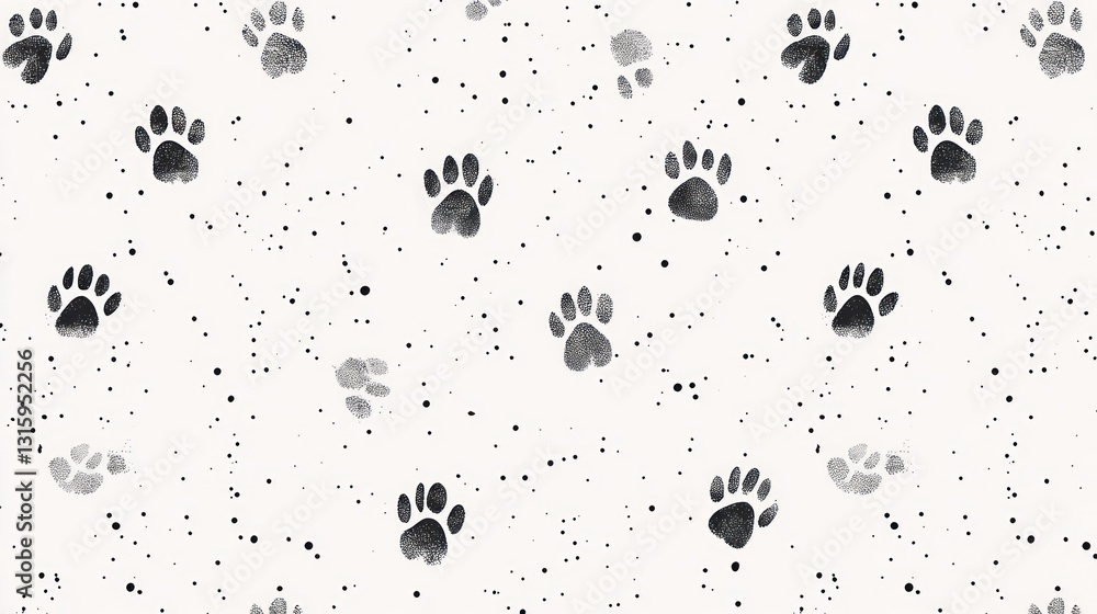 Paw prints on white background, scattered dots. Perfect for pet-themed designs Paw prints on white background, scattered dots. Perfect for pet-themed designs