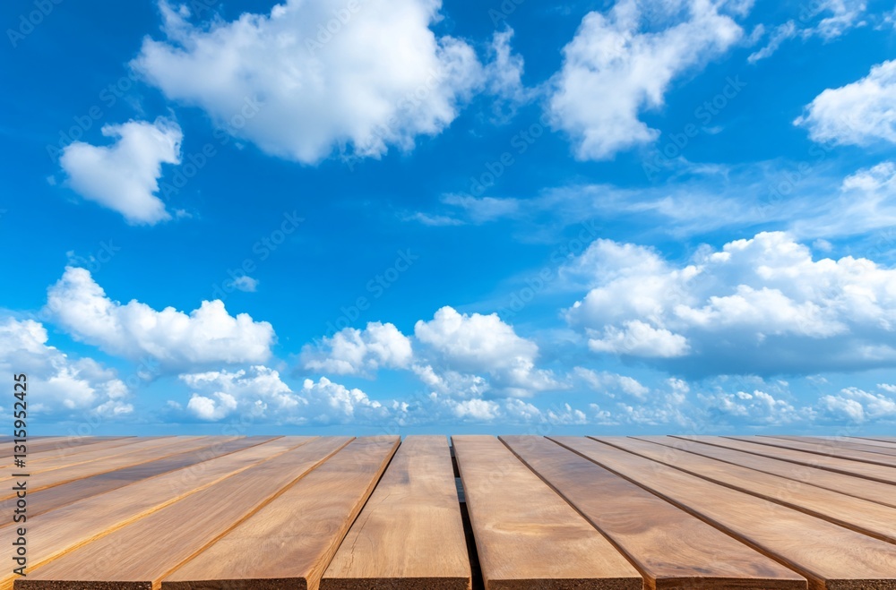 Wooden Deck Under Blue Sky Cloudscape Wooden Deck Under Blue Sky Cloudscape