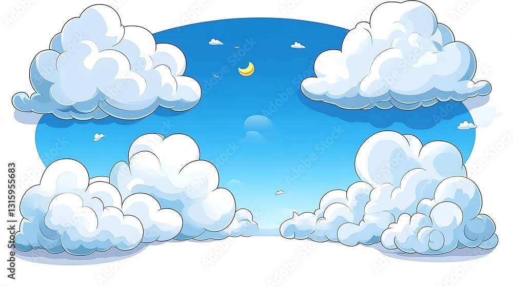 Night Sky with Fluffy Clouds: A Cartoon Illustration AI Generated Night Sky with Fluffy Clouds: A Cartoon Illustration AI Generated