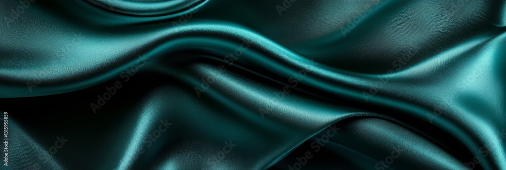 Fototapeta premium An intimate look at lavish, dark teal satin fabric, revealing its smooth surface and stylish fall