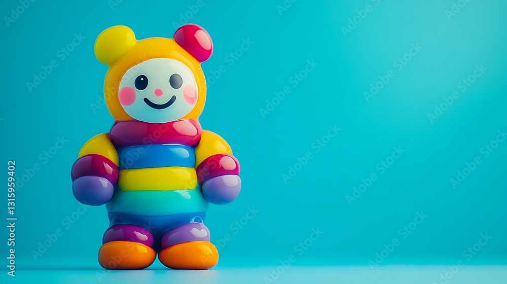 Obraz premium Colorful toy bear on blue background.